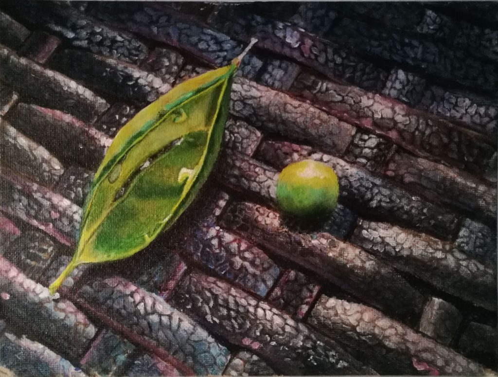 Erbse Feb. 2017, Acryl auf Karton, 24x18cm